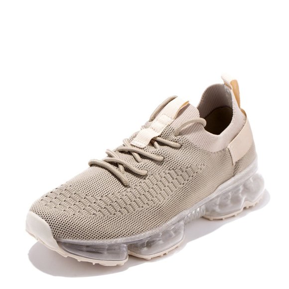 NEW🔥Dark Beige Stretch Knitted Transparent Cushion Air Bubble Sneakers Lace-Up - Picture 6 of 9
